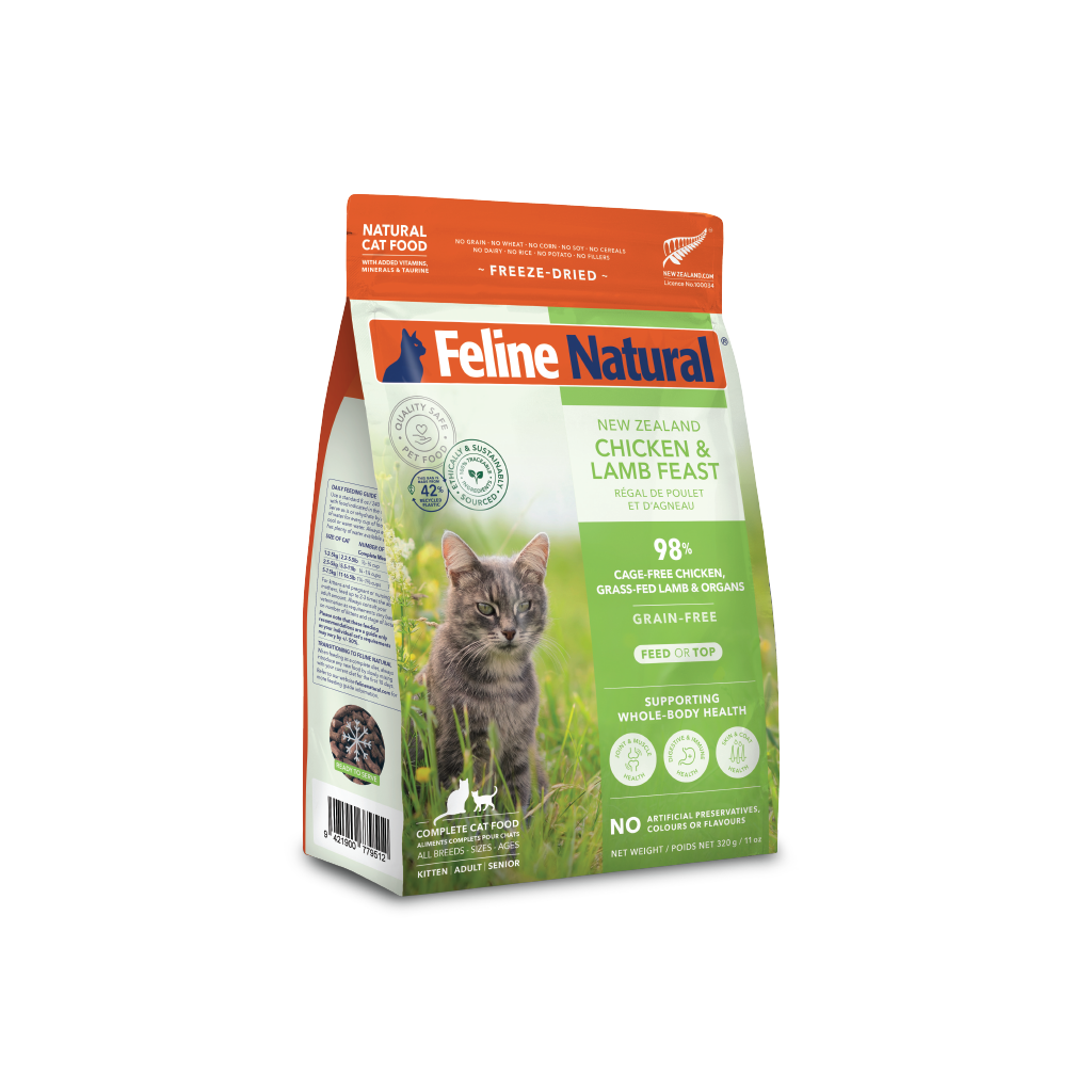Feline Natural Grain-Free Freeze-Dried Cat Food, Chicken & Lamb 320g