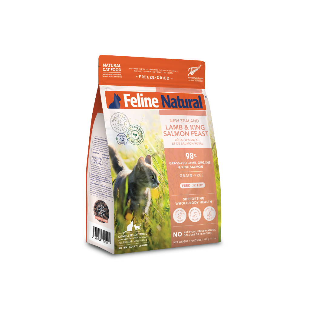 Feline Natural Grain-Free Freeze-Dried Cat Food, Lamb & Salmon 320g