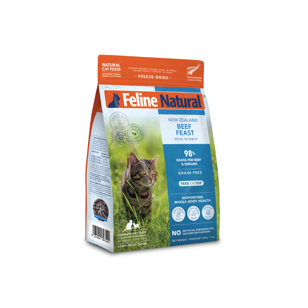 Feline Natural Grain-Free Freeze-Dried Cat Food, Beef 320g