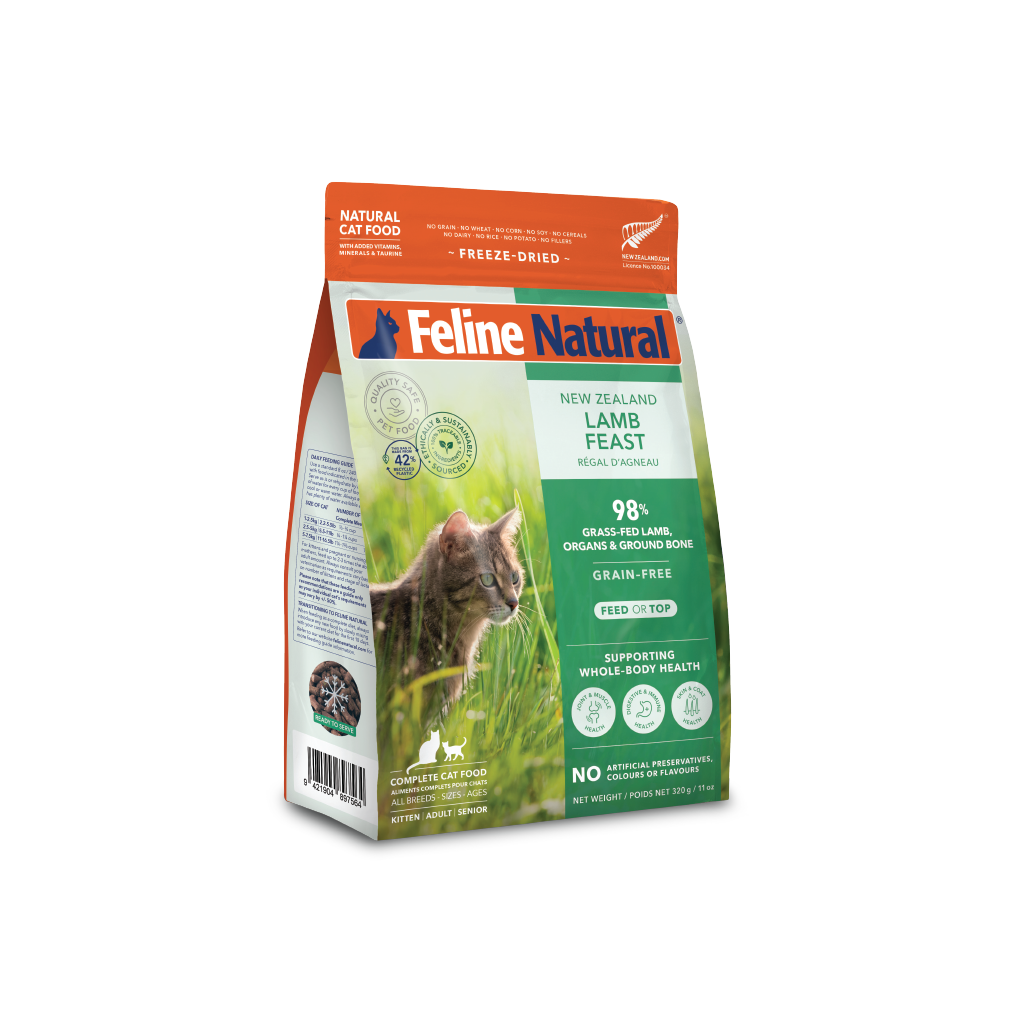 Feline Natural Grain-Free Freeze-Dried Cat Food, Lamb 320g