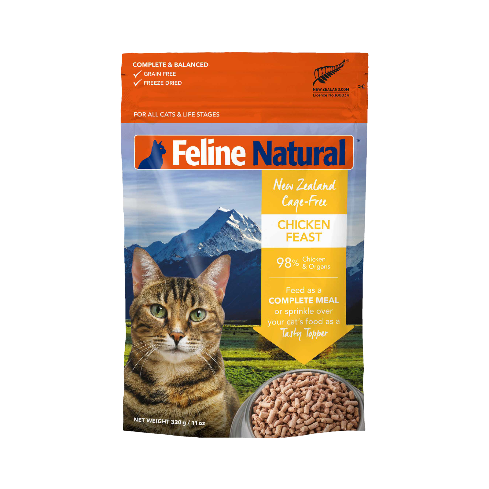 Feline Natural Grain-Free Freeze-Dried Cat Food, Chicken 320g