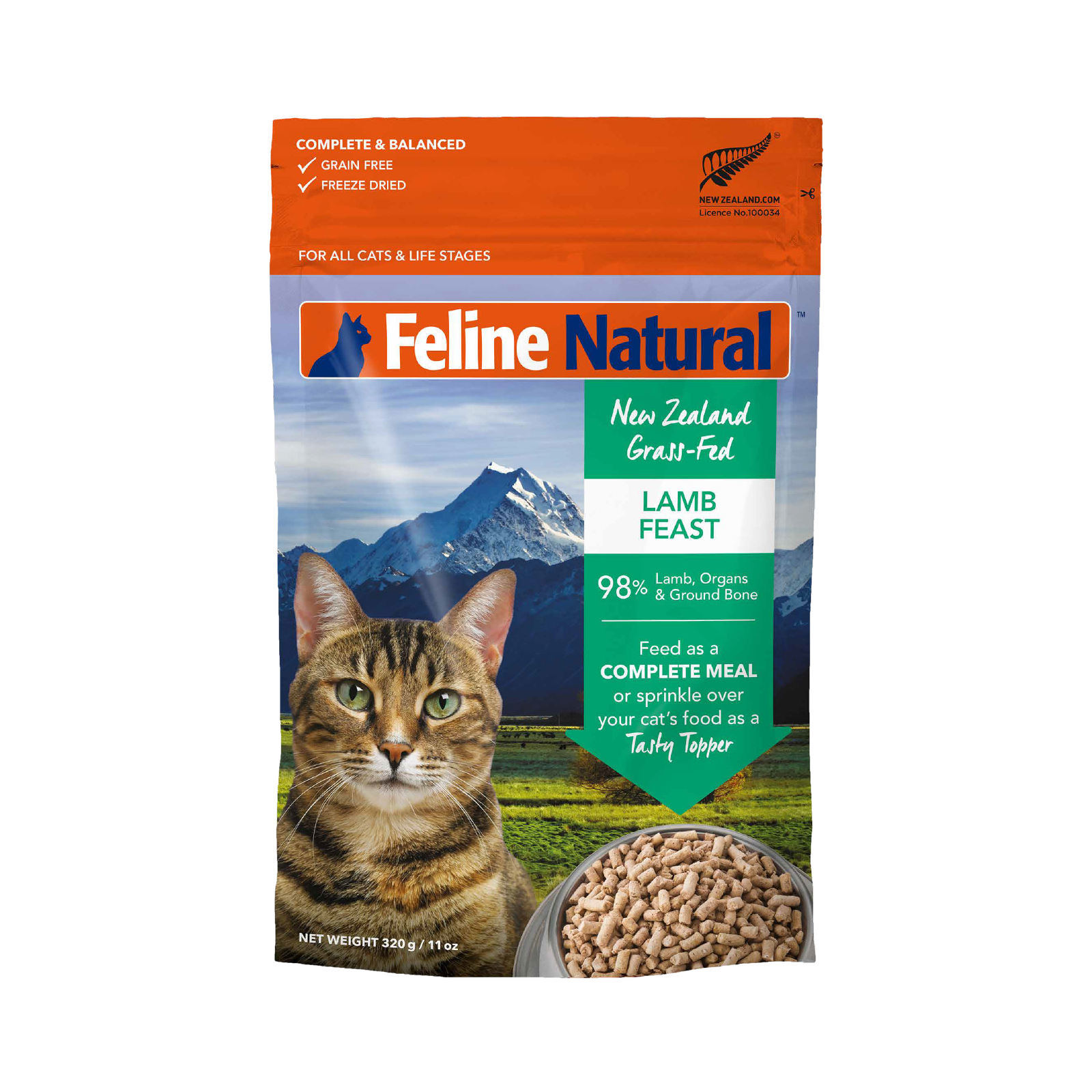 Feline Natural Grain-Free Freeze-Dried Cat Food, Lamb 320g