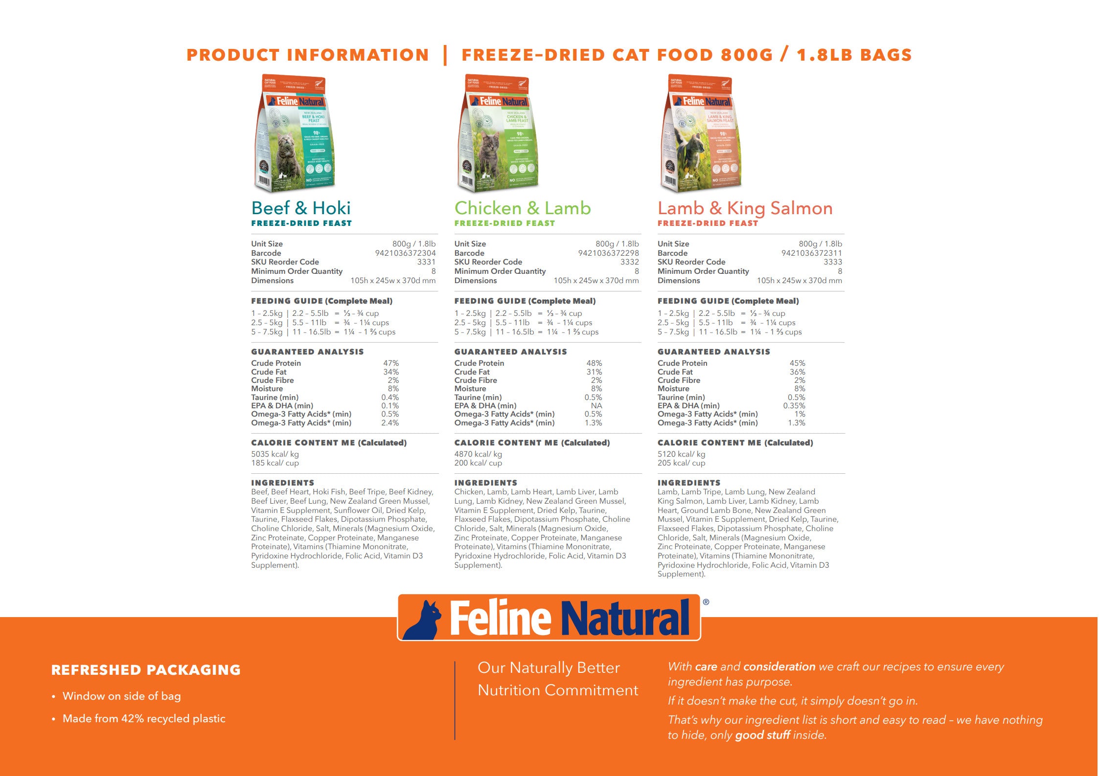 Feline Natural Grain-Free Freeze-Dried Cat Food, Chicken & Lamb 320g
