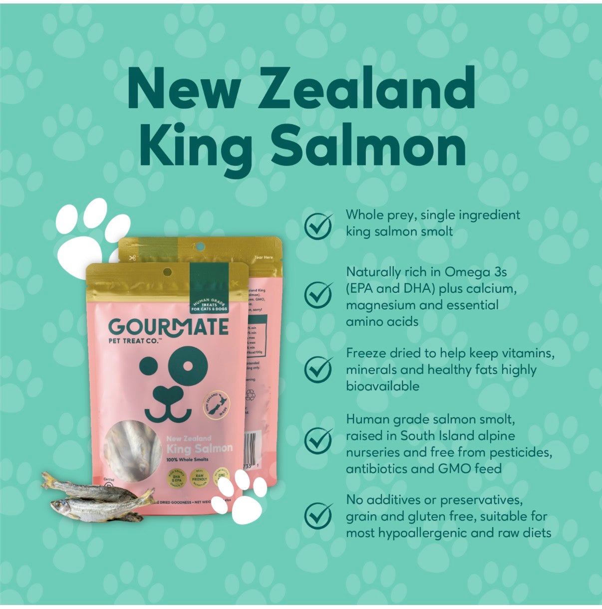 Gourmate - New Zealand King Salmon Smolt 40g (Suitable for Cats and Dogs)